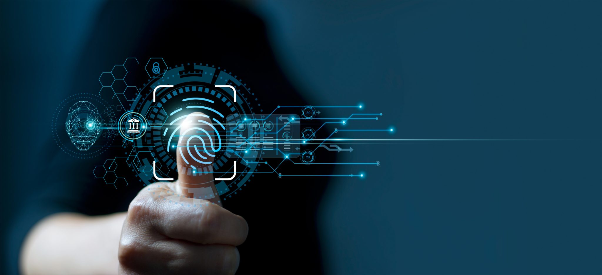 Businessman using fingerprint indentification to access personal